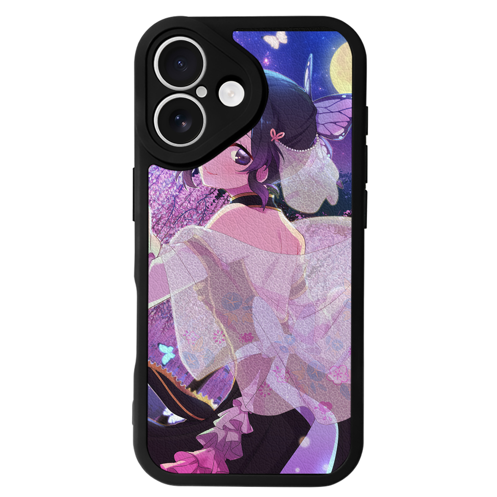 （画像用） 鬼滅の刃（きめつのやいば）蟲柱-胡蝶 しのぶ／こちょう しのぶ Kochou Shinobu 【iPhone 16シリーズ対応】シリコンスマホケース（レザー調） 材質：シリコン